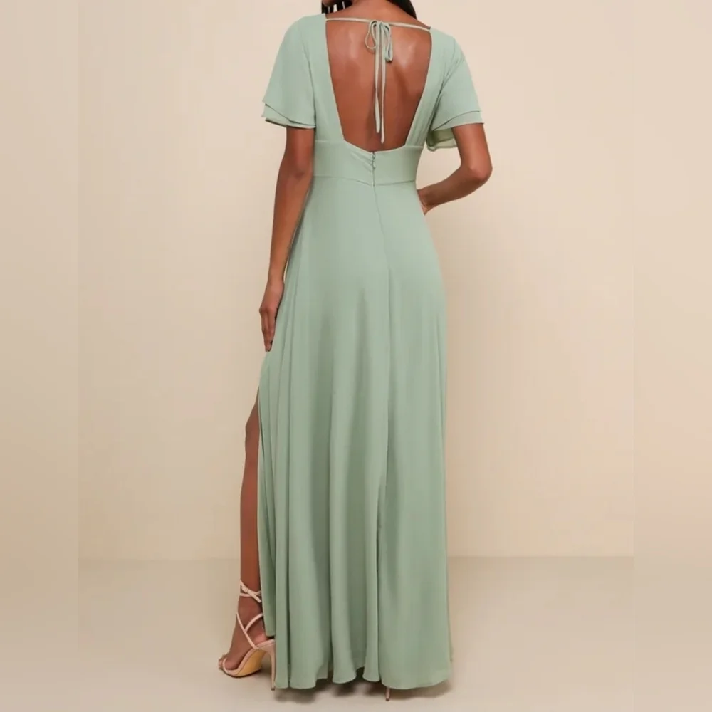 Lulus Promise Of Love Sage Brush Flutter Sleeve Maxi Dress, Size XL - Picture 2 of 13